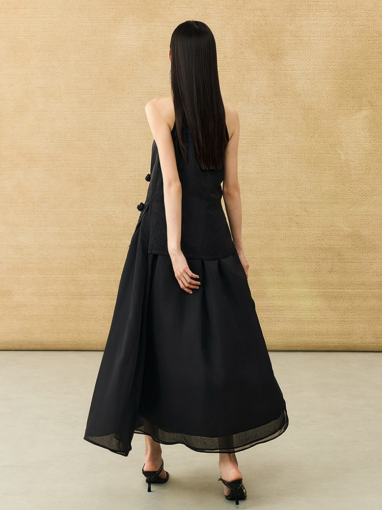 HECO Chinese Handmade Rose Fake Two-Piece Dress  - WORK.