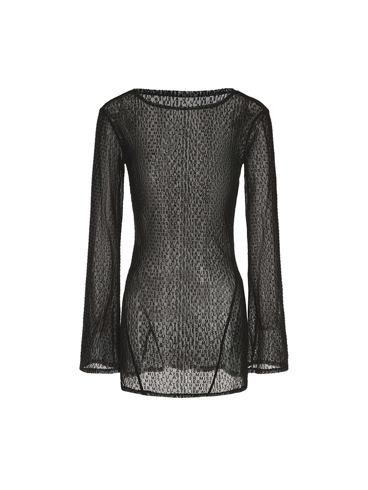 ATELIER MISS LU Logo Flocking Design Sheer Long-sleeved Top - RESULT.