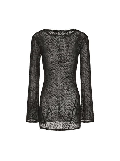 ATELIER MISS LU Logo Flocking Design Sheer Long-sleeved Top - RESULT.