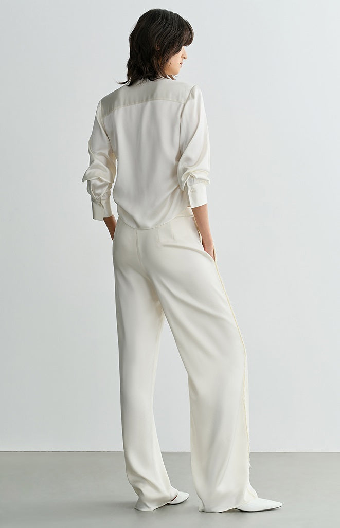 COMME MOI Lu Yan designer's new texture splicing satin straight-leg pants  -FAITH.