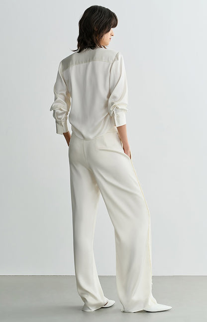 COMME MOI Lu Yan designer's new texture splicing satin straight-leg pants  -FAITH.