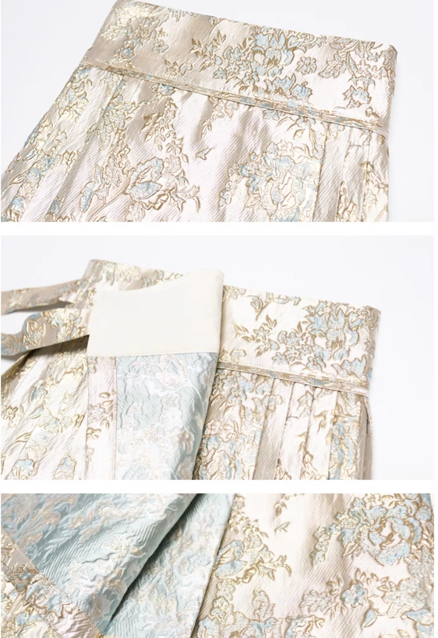 HECO high waist pleat blue purple green jacquard Embossed Skirt Women - king.