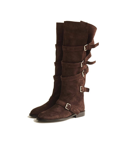B-FEI belt buckle high-top leather women's fashion boots.