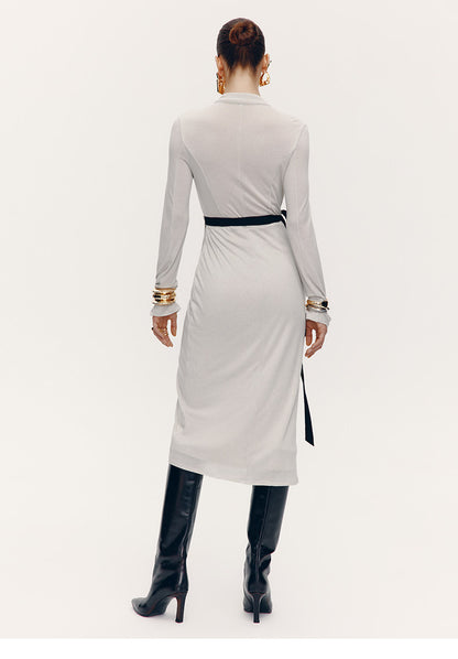 ATELIER MISS LU [Ferrar Pleated Light] Lace-up Soft Knit Wrap Dress -BWEST