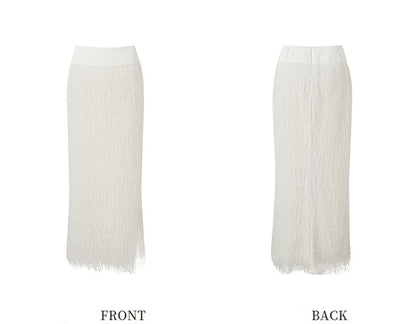 ZHUCHONGYUN  snow-white fringe loose straight long skirt-SOUH.