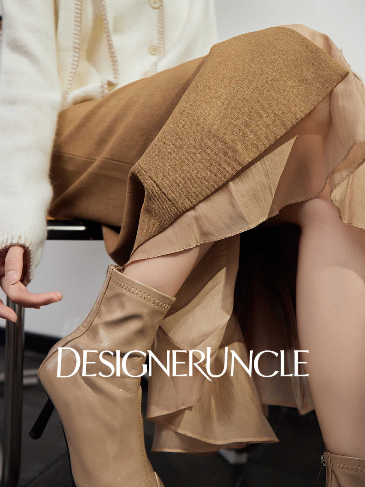 DGU "Lumu" coffee slit design high-end commuter long skirt - Ryan.