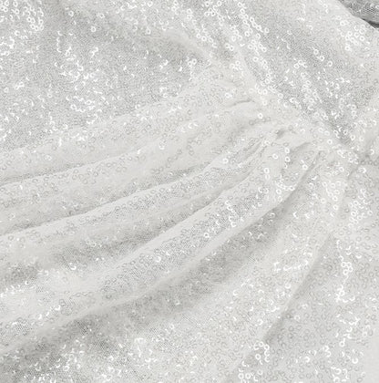 DOLLY Elegant White Crew Neck Long Sleeve Short Sequin Sexy Birthday Dress-LAYLA