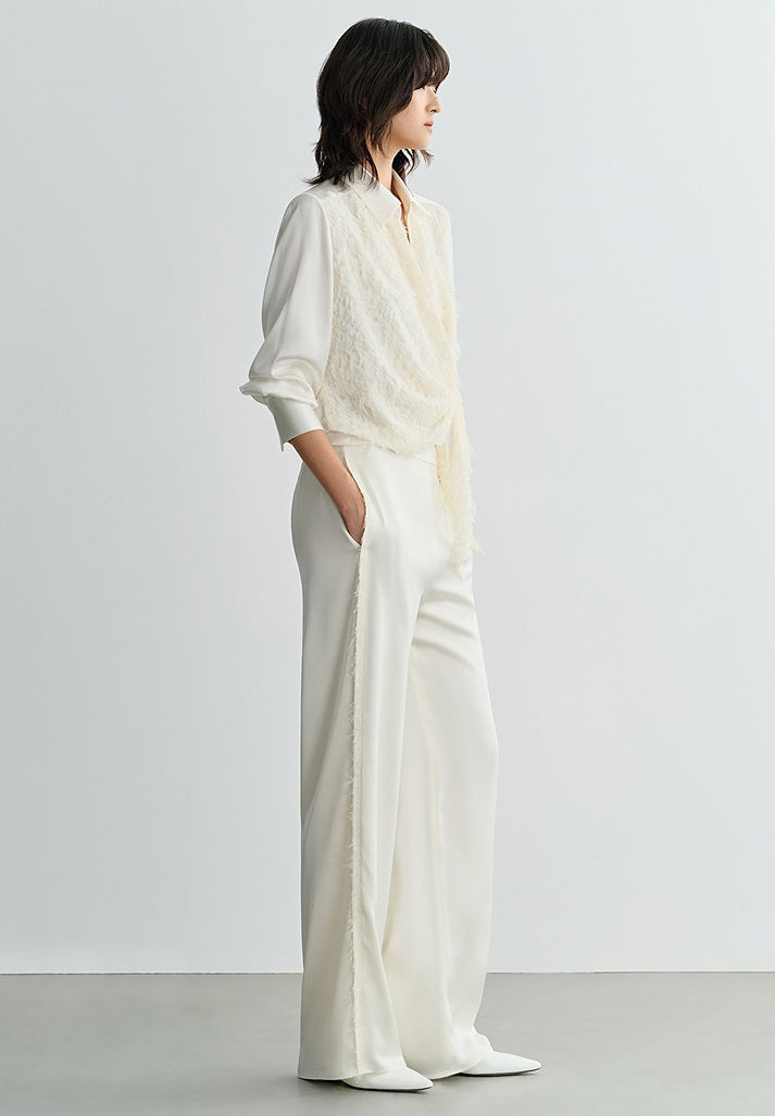 COMME MOI summer women's short texture stitched satin shirt - VIOLET.