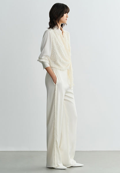 COMME MOI summer women's short texture stitched satin shirt - VIOLET.