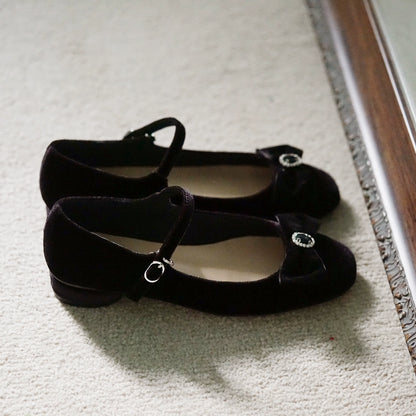 B-FEI women's black velvet flat shoes-OINK.