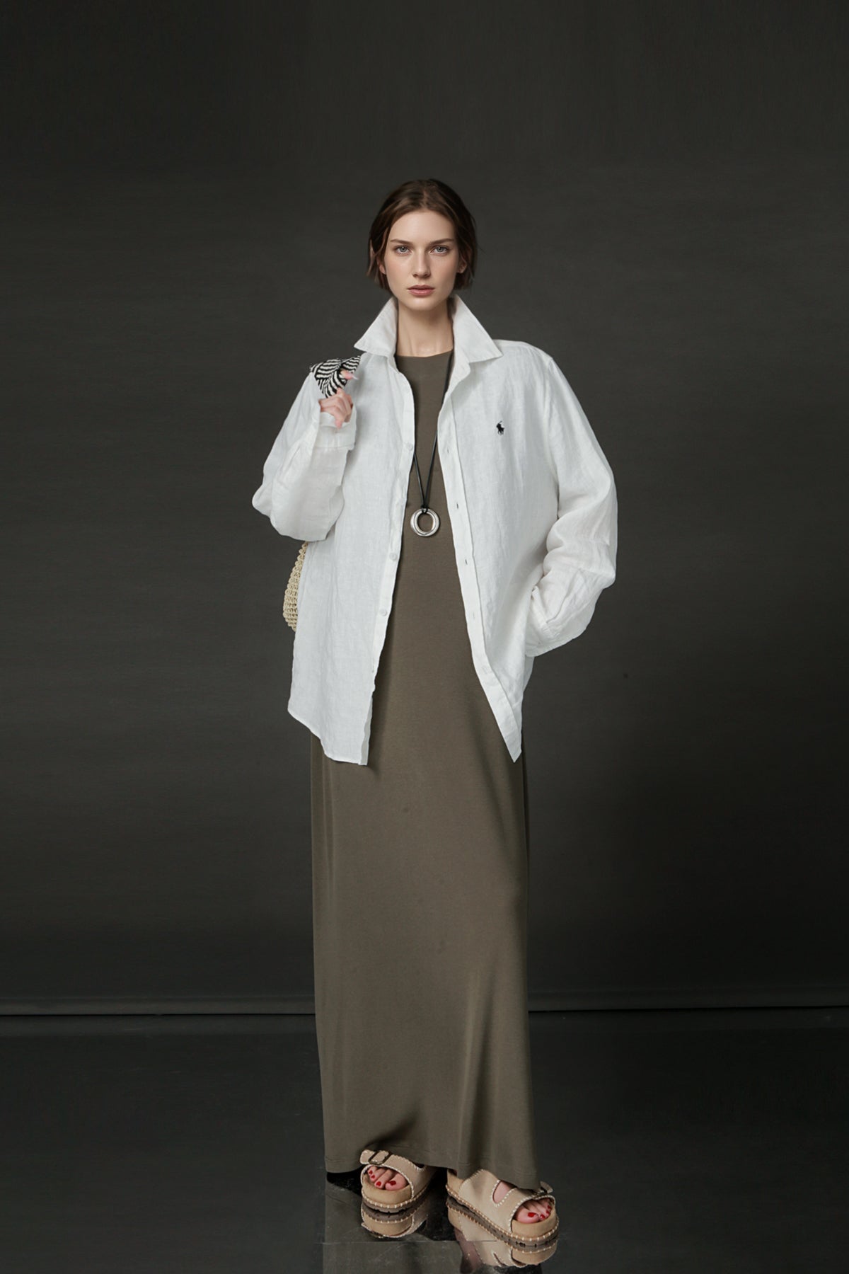 PIAOIN minimalist style nude tencel wool t-shirt skirt versatile dress -LYDIA