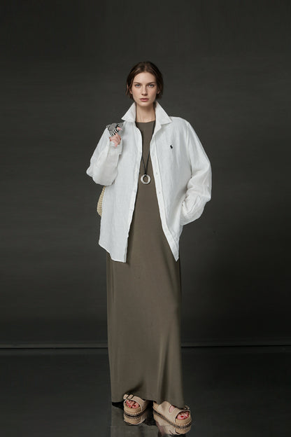 PIAOIN minimalist style nude tencel wool t-shirt skirt versatile dress -LYDIA