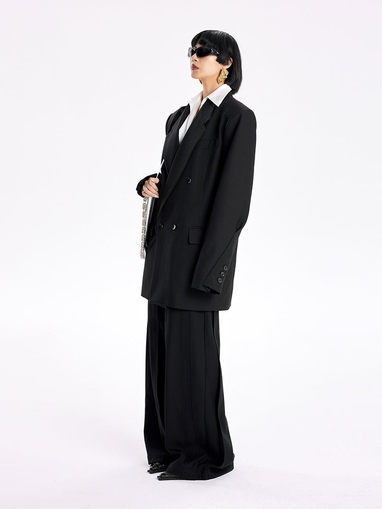 TINY IN Padded Shoulder Cuffs Folded Wide Shoulders Loose Coat-POXY