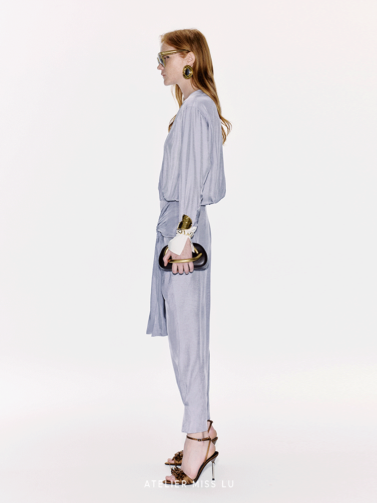 ATELIER MISS LU  Ring Stitch Flying Disc Design Acetate Jumpsuit - ANDREA.