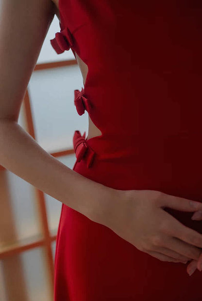 GOUDIN Toast luxury red sleeveless dress-SIMA.