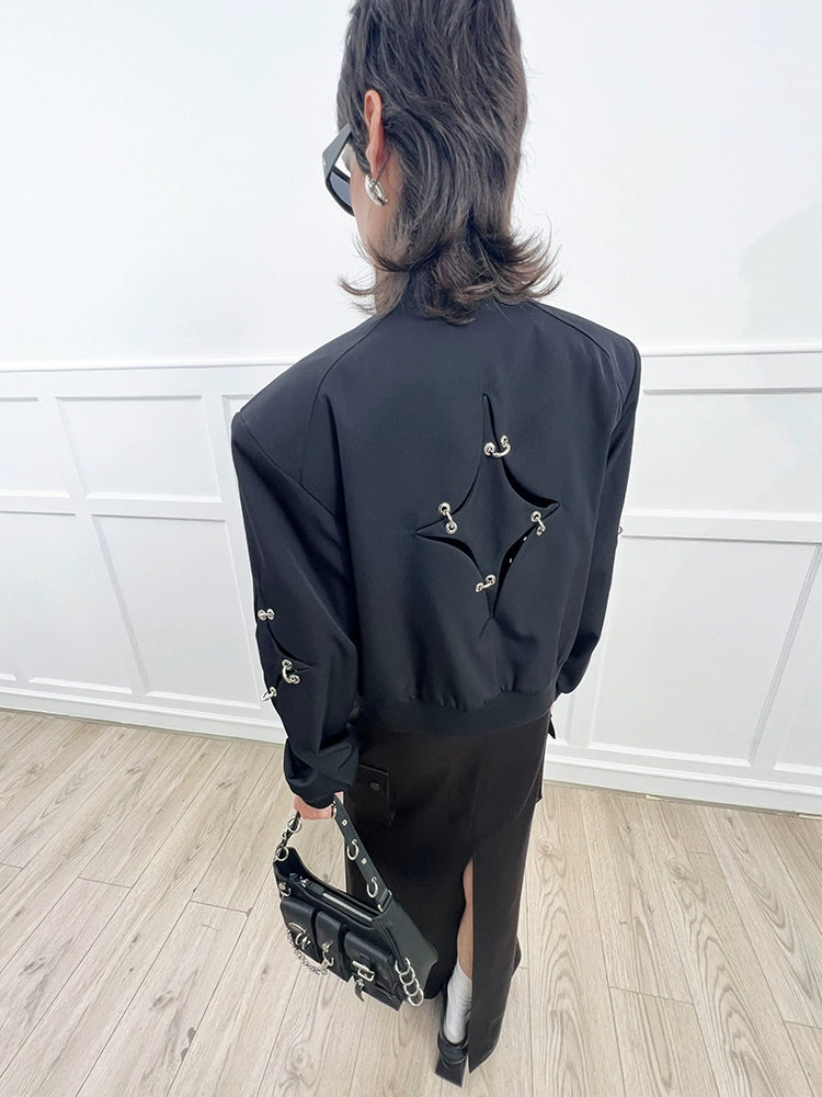 ANNAKIKI acetate wool four-pointed star metal ring jacket-YAXUAN