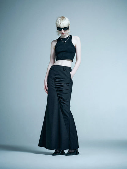 ANNAKIKI designer black asymmetrical pleated mid-rise mermaid skirt-LAUFEY