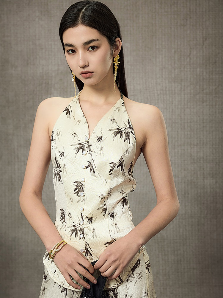 HECO Bamboo Leaf Halterneck Sleeveless Vest - FRONT.