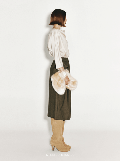 ATELIER MISS LU Fall/Winter shirred tailoring design sheep wool skirt - BEATRIX