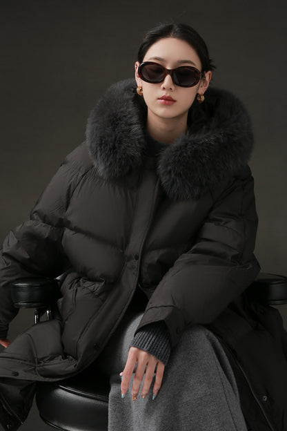 PIAOIN Korean Edition Casual Long Down Thickened Hooded Coat Versatile Jacket-TIA