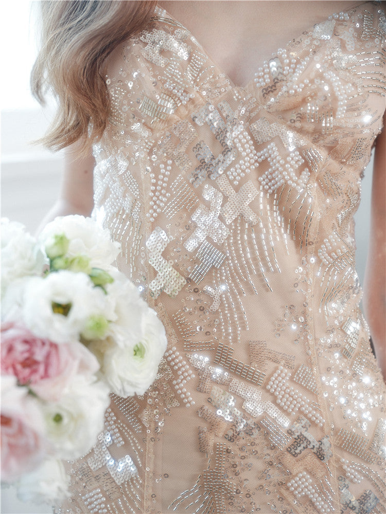 Wardrobes by Chen Elegant Hand-Embroidered Crystal Floral Dress-Dollar