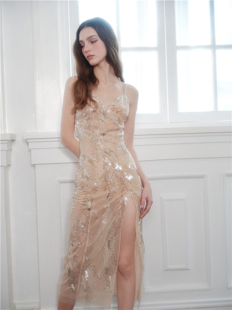 Wardrobes by Chen Elegant Hand-Embroidered Crystal Floral Dress-Dollar