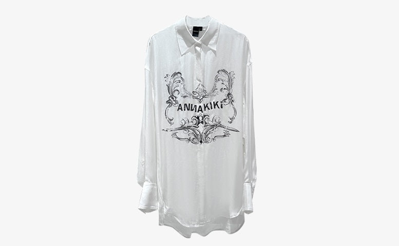 ANNAKIKI Designer White Acetate Print Loose Long Sleeve Shirt-HIRO
