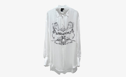 ANNAKIKI Designer White Acetate Print Loose Long Sleeve Shirt-HIRO