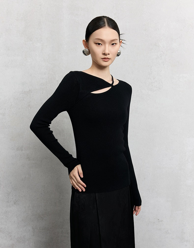 HECO asymmetrical hollow Red Black Apricot wool blend knitwear - mere.