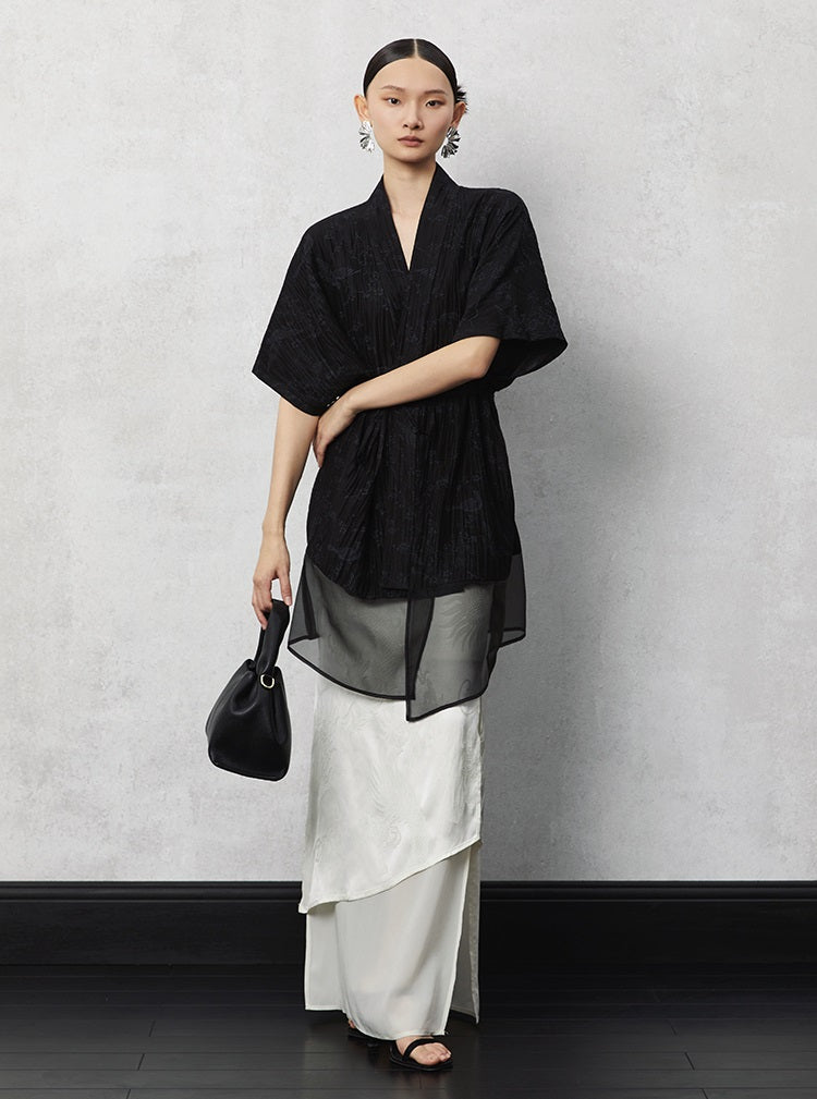 HECO acetate tulle high waisted cascading long skirt summer - lion.