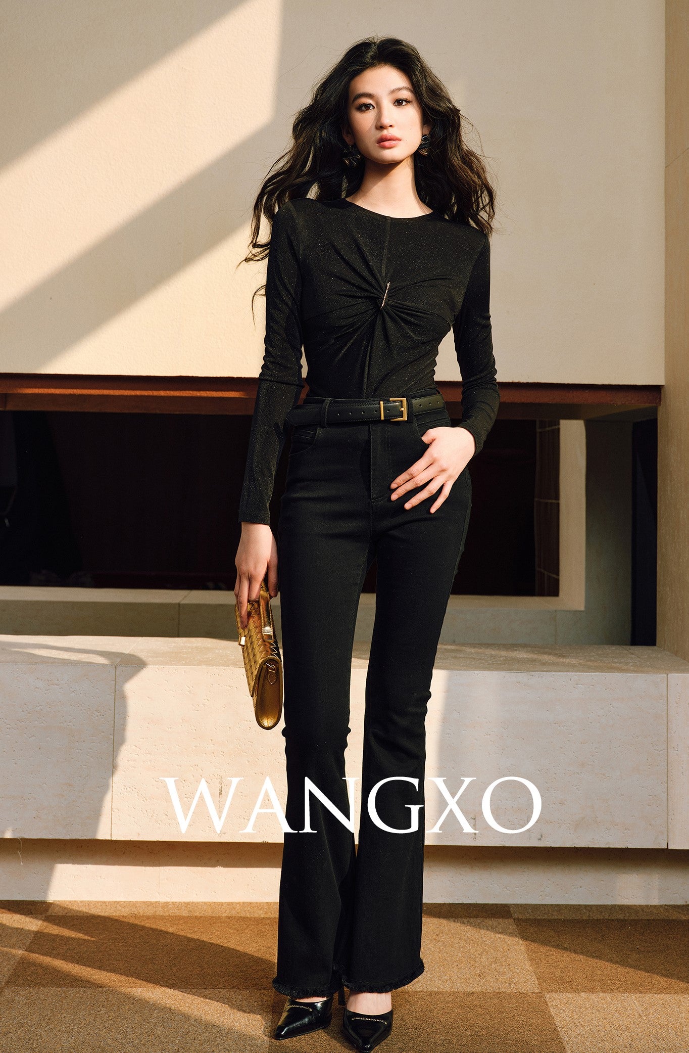 WANGXO | Star Shiny Silk Knit Accented Slim-Fit Top - NOLA.