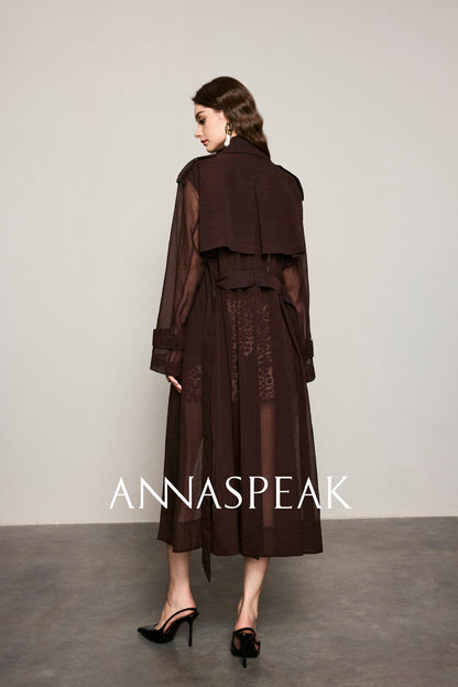 ANNASPEAK Machine  Midi Length Lightweight Loose Silhouette Long Trench Coat-MUA.