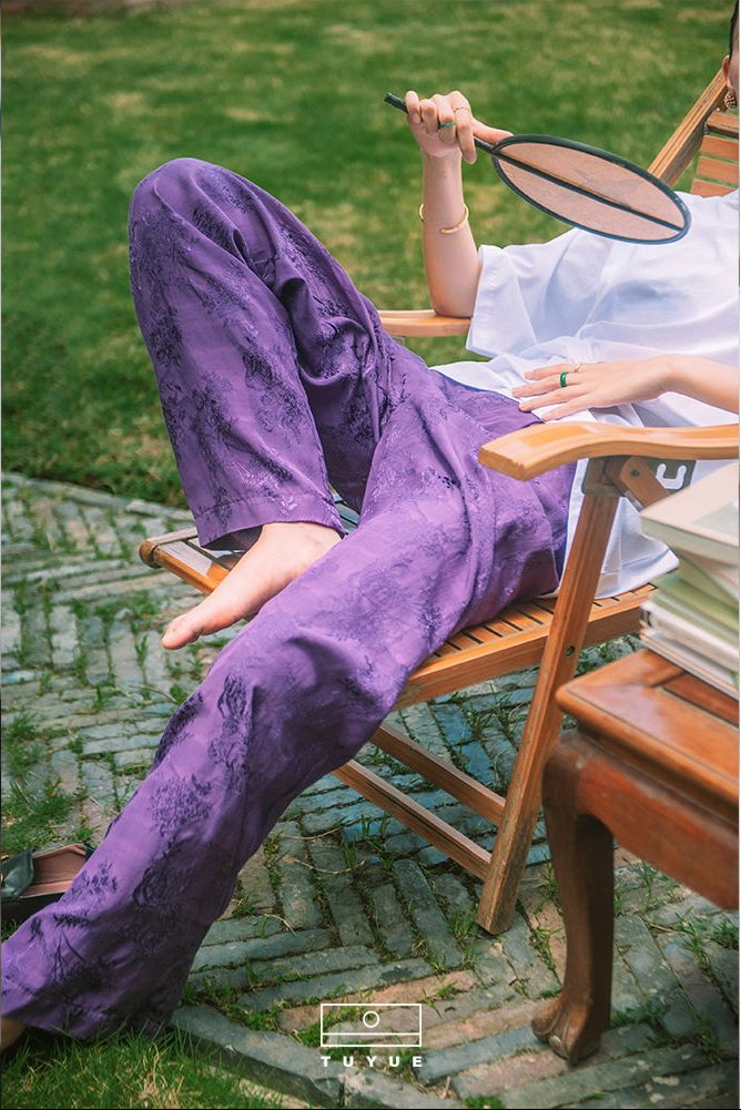 TUYUE Purple Jacquard Casual Straight-leg Pants - SAMUEL.