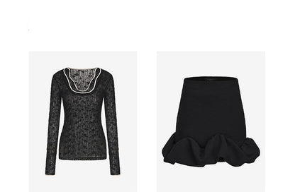 ATELIER MISS LU Fall/Winter Hem Cloud Surround Splicing Style Short Skirt - RIVER.