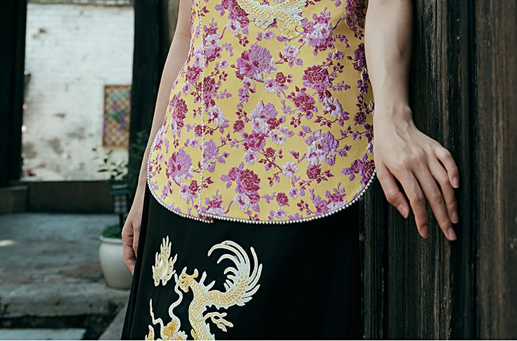 HECO Chinese style golden dragon embroidery short-sleeved placket buttoned shirt - QAND.