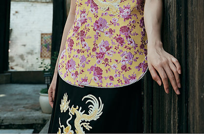 HECO Chinese style golden dragon embroidery short-sleeved placket buttoned shirt - QAND.