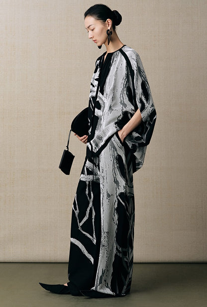 ZHUCHONGYUN V-neck knitted short-sleeved top and pant outfit set-DING.