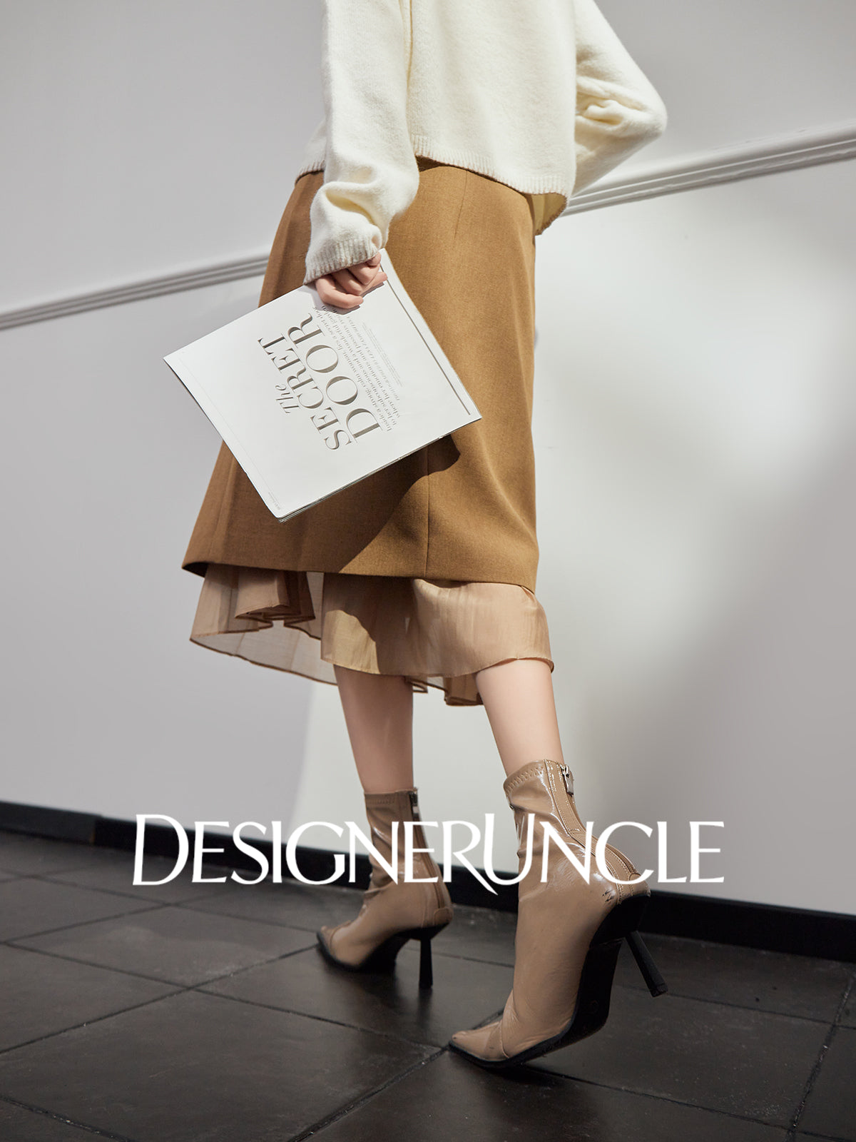 DGU "Lumu" coffee slit design high-end commuter long skirt - Ryan.