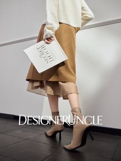 DGU "Lumu" coffee slit design high-end commuter long skirt - Ryan.