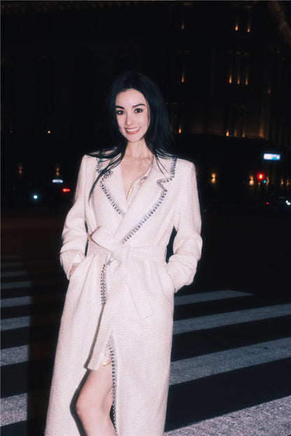 Wardrobes By Chen Luxury White Long Sleeve  tweed Autumn spring Coat-Ashely