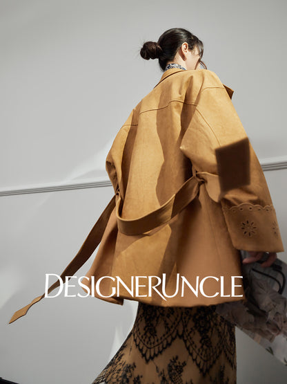 DGU "Vine Sand" coffee color short jacket new commuter versatile loose slimming retro top - Morgan.