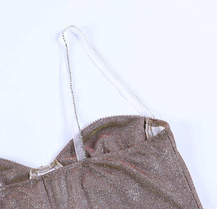 DOLLY Luxury Sleeveless One Shoulder Hollow Sequin Sexy Party Dress-THALEIA