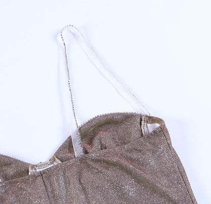 DOLLY Luxury Sleeveless One Shoulder Hollow Sequin Sexy Party Dress-THALEIA