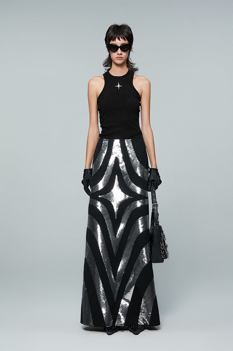 ANNAKIKI skirt acetic wool 4-pointed star spliced skirt-ANIRA