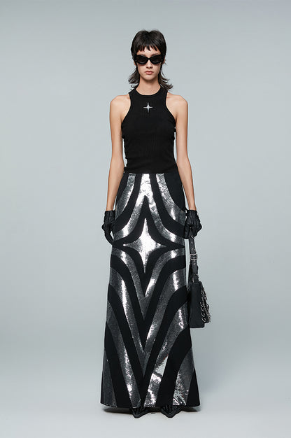 ANNAKIKI skirt acetic wool 4-pointed star spliced skirt-ANIRA