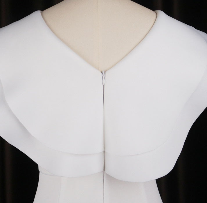 DOLLY Elegant White V-Neck Flying Ruffle Sleeve Slim Fit Long Goddess Dress-CLAUDIA