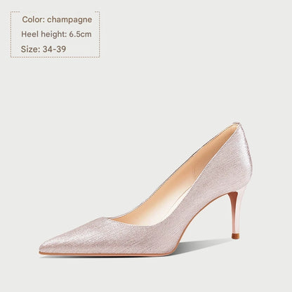 PJJUU champagne colored Hexiu pointed high heels - CONFT.