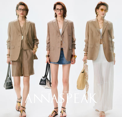ANNASPEAK  mulberry silk cool silk haute couture upright suit vest set-ANCHOR.