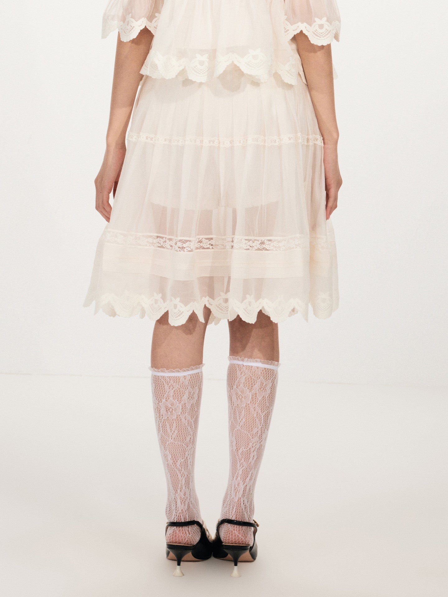 FAME openwork court-style organza embroidered skirt - JAXON