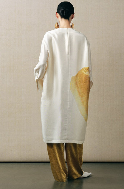 ZHUCHONGYUN loose tapered gold wrinkled satin trousers and top set--RIRI